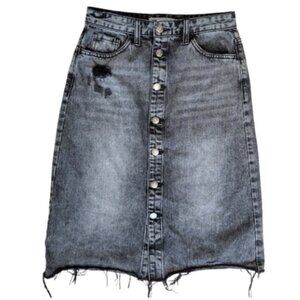 TNR JEANS Black Distressed Denim Button-Down Jean Skirt - Women's S